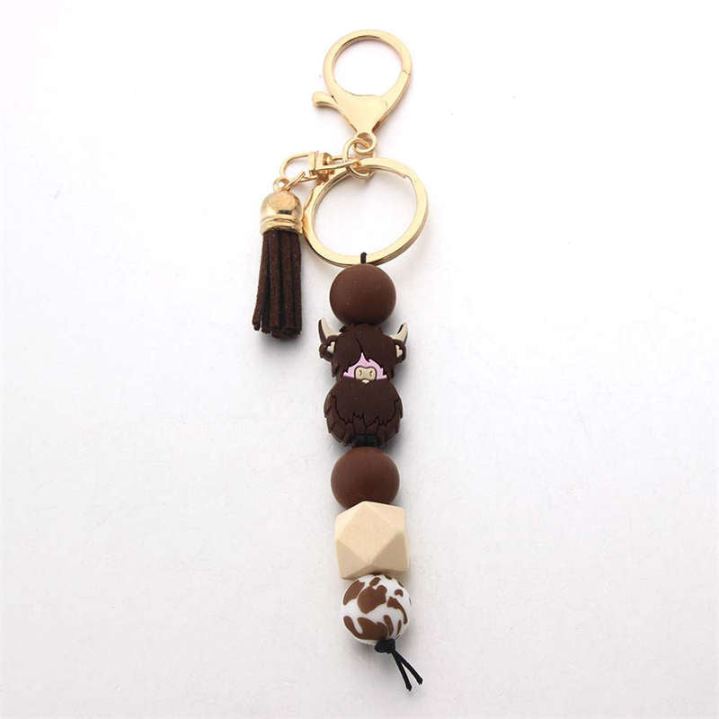 Cow & Bead Charm Keychain for Gifts