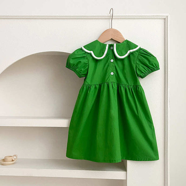 Green Babys Girl Doll Collar Dress