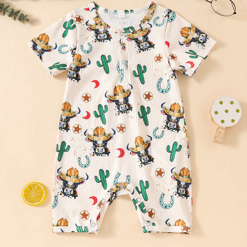 Cactus Bull Head Print One-piece Romper