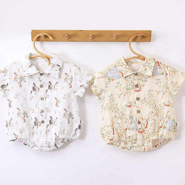 Summer Shirt Baby Cute Cartoon Lapel Crawl Suit