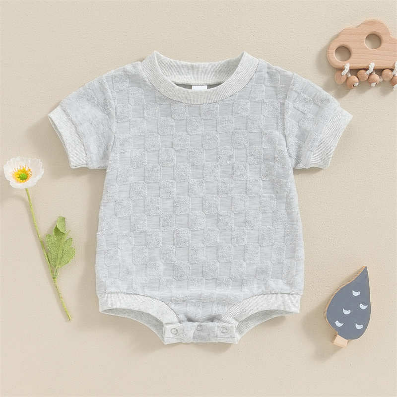 Round Neck Solid Color Checkerboard Crawl Suit