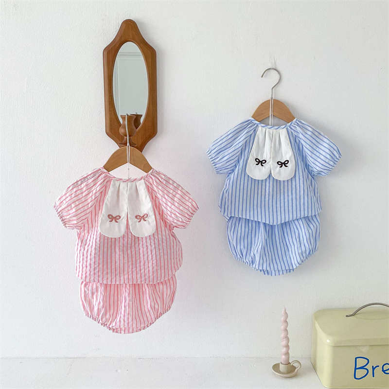 Blue and Pink Striped Bunny Ears Suit