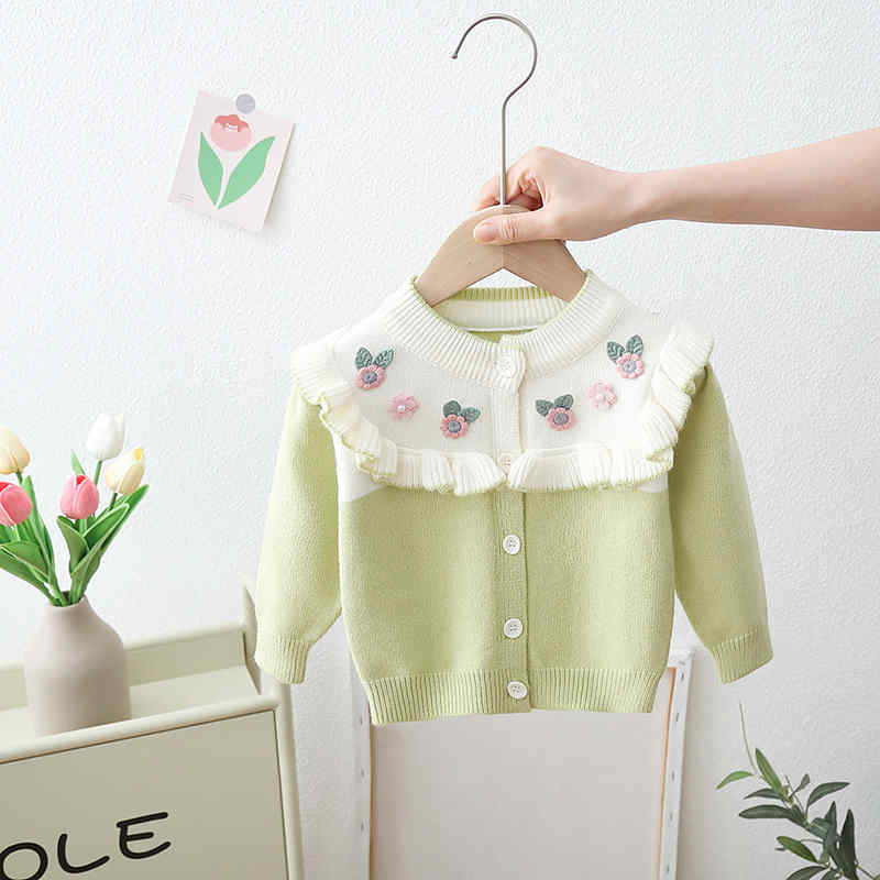 Flower Knitted Girls Cardigan Sweater