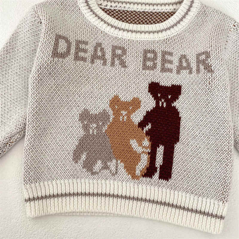 Bear Jacquard Crew Neck Knitted Sweater