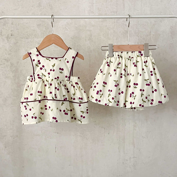 Girls Cherry Skirt Shorts Set