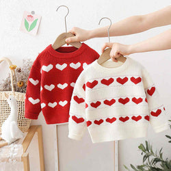 Heart Jacquard Round Neck Knitted Children's Sweater