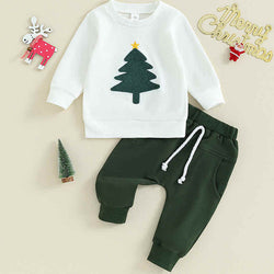 Christmas Tree Embroidered Long Sleeve Two Piece Suit