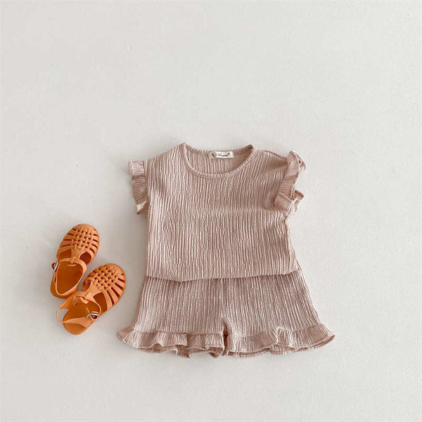 Girls Flying Sleeve Top and Shorts Suit