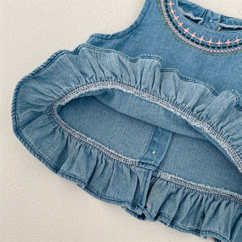 Embroidered Baby Girl Denim Suit