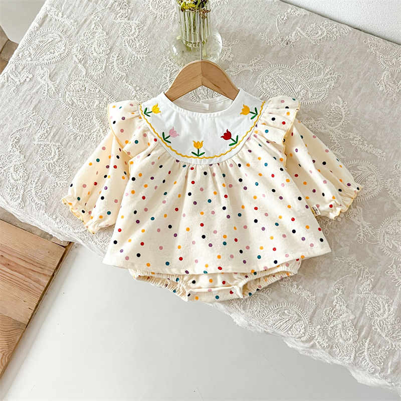 Apricot Embroidered Flower Baby Bodysuit