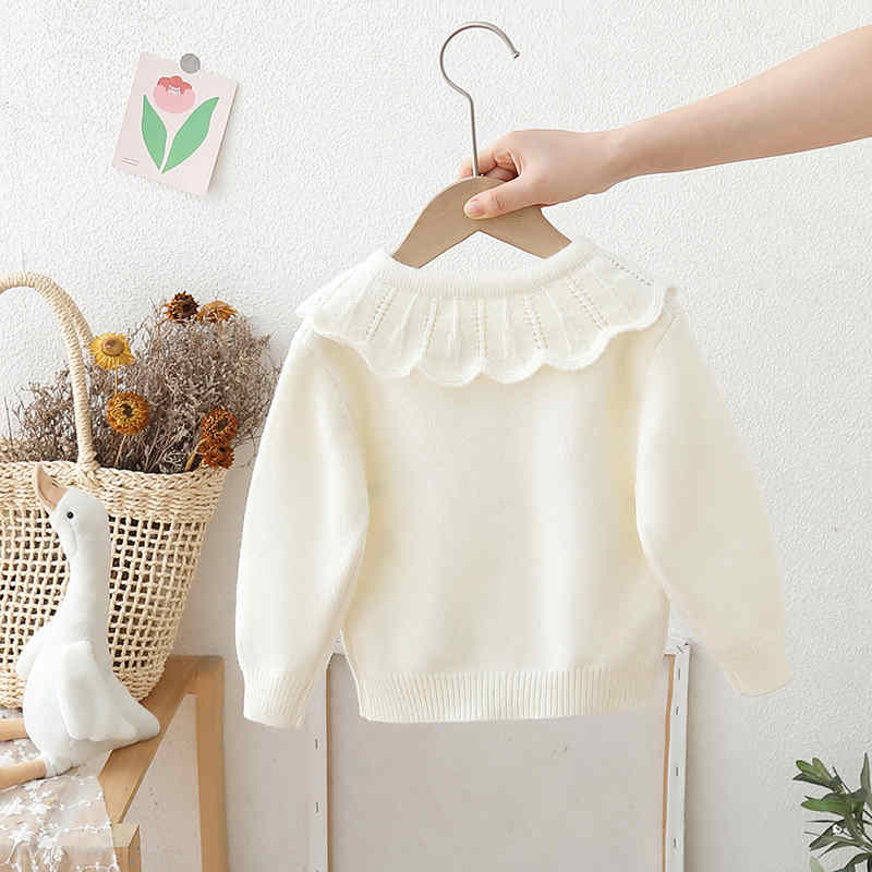 Ruffle Collar Floral Embroidered Knitted Sweater