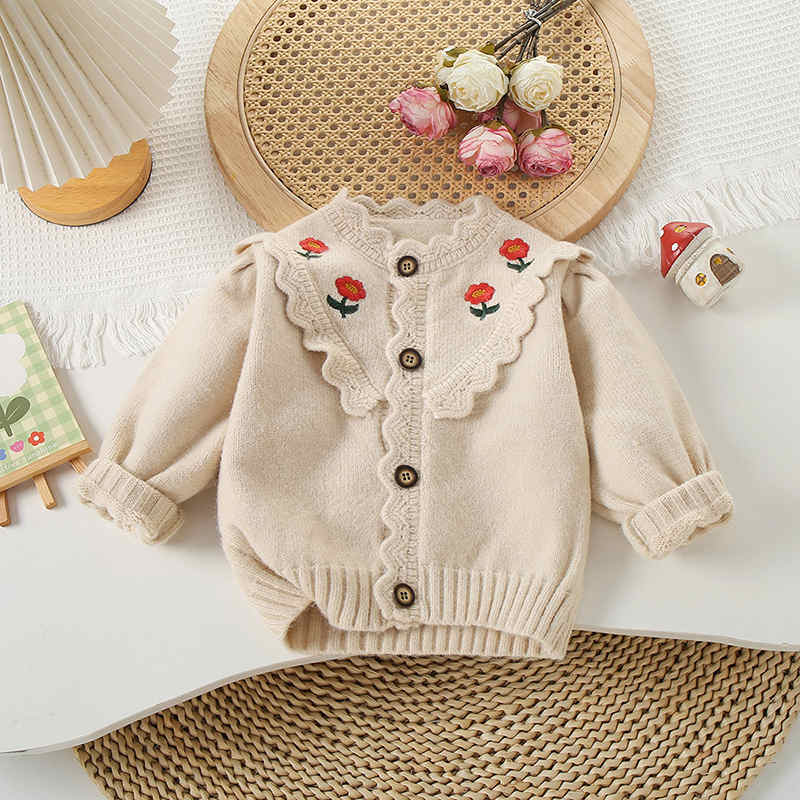 Flower Embroidered Knitted Cardigan Sweater