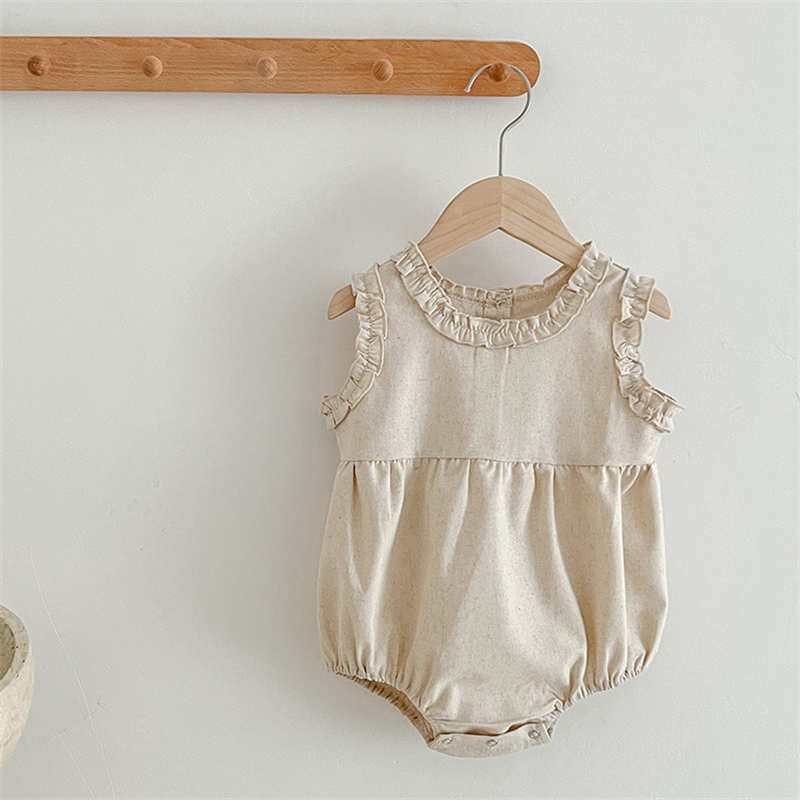 Beige Short-Sleeve One-Pieces Romper