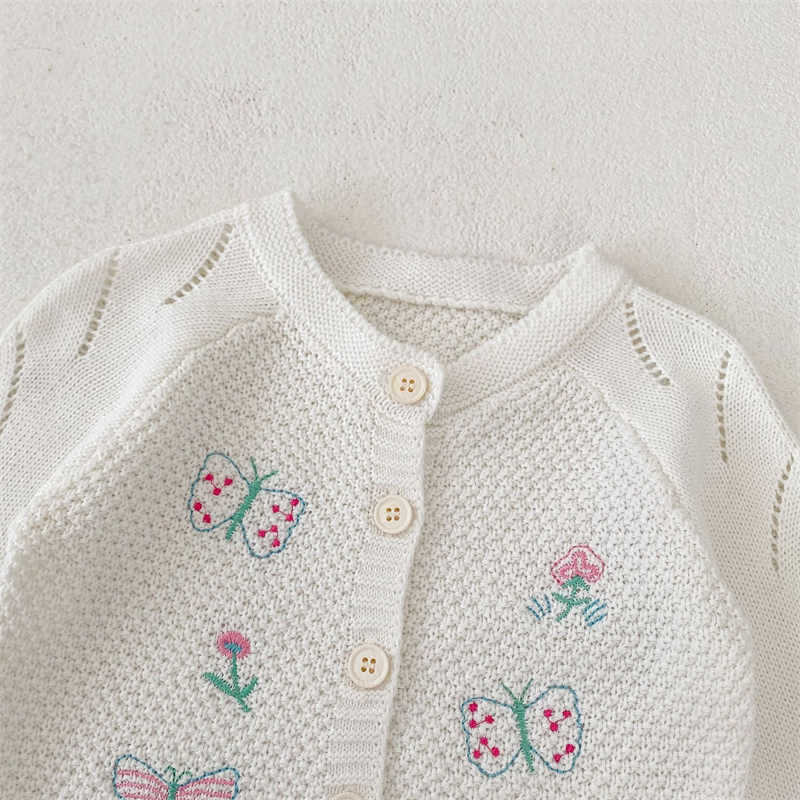 Butterfly and Flower Embroidered Cardigan Sweater