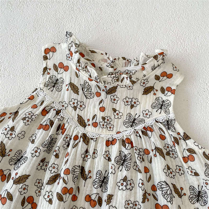 Cherry Butterfly Print Vest Sleeveless Dress