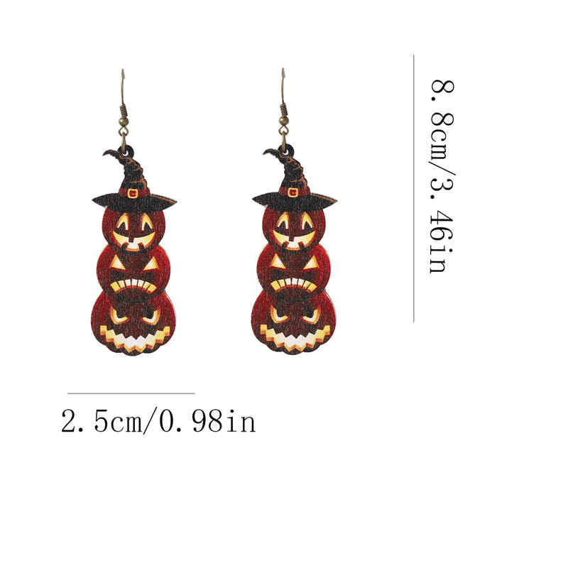 Wooden Printed Skull Halloween Earrings