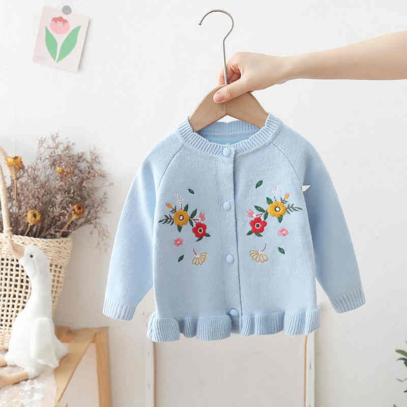 Girls Embroidered Sweater Coat