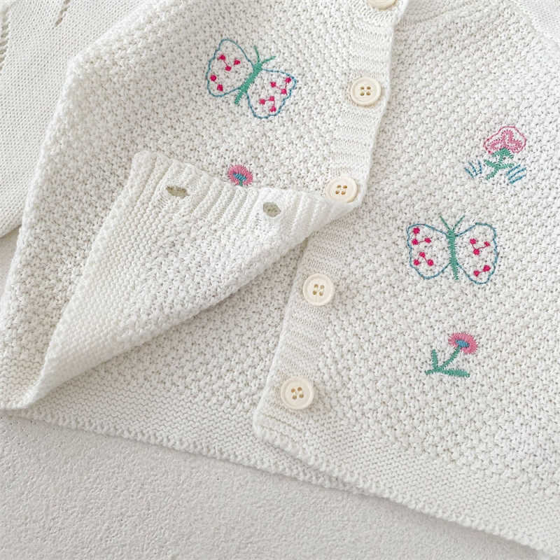 Butterfly and Flower Embroidered Cardigan Sweater