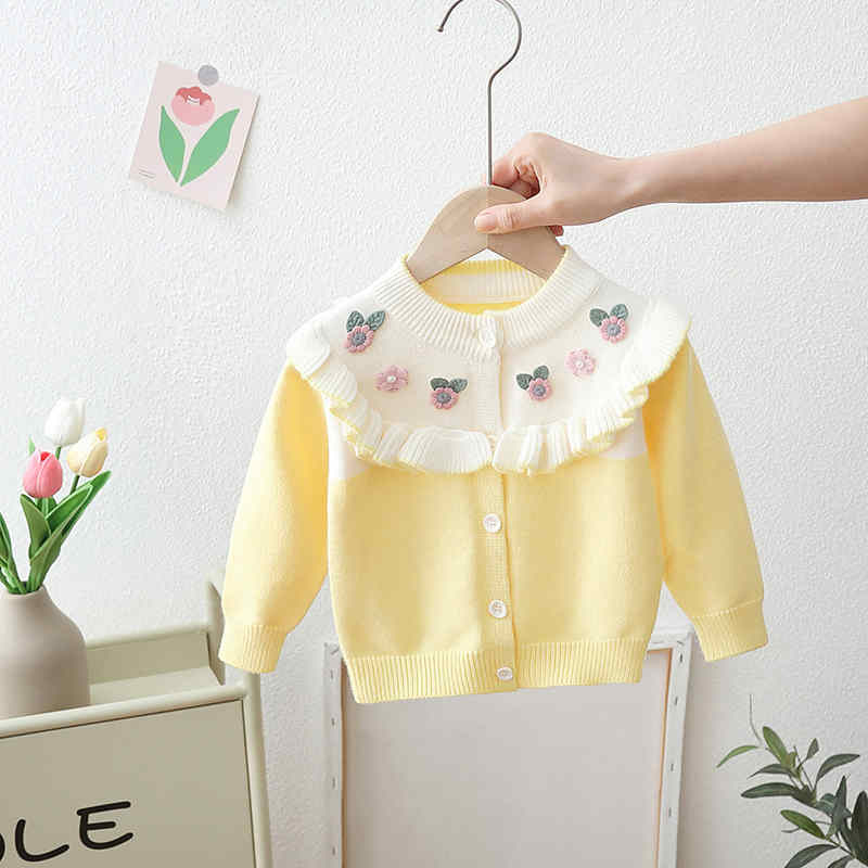 Flower Knitted Girls Cardigan Sweater