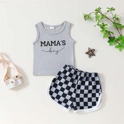 Baby Letter Printed Sleeveless Top Plaid Shorts