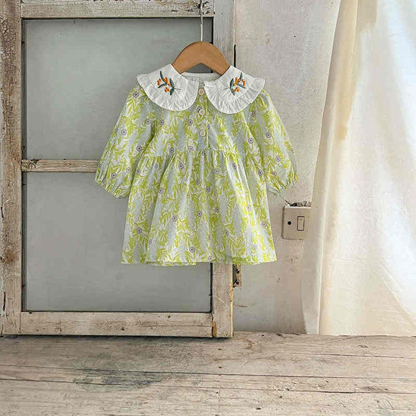 Sisters' Baby Doll Collar Embroidered Bodysuit Dress