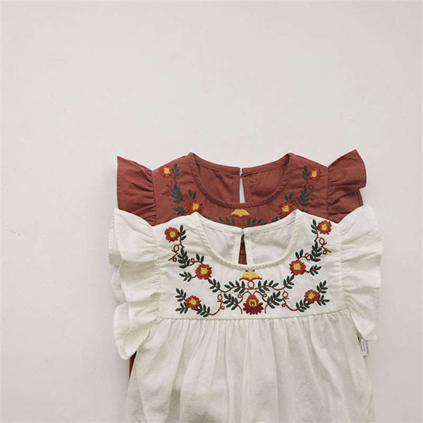 Brown-red Embroidered Romper for Baby