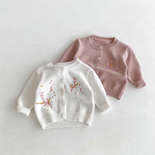 Children's Embroidered Flower Knitted Sweater Cardigan