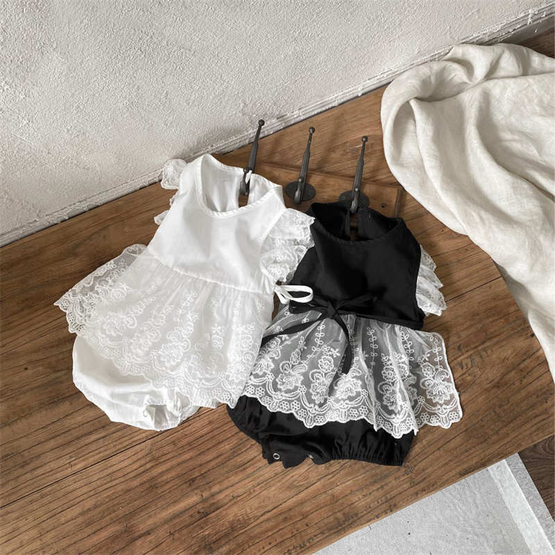 Black and White Baby Mesh Skirt Rompers