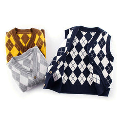 Vest V-neck Plaid Button-down Vest Children's Sweater