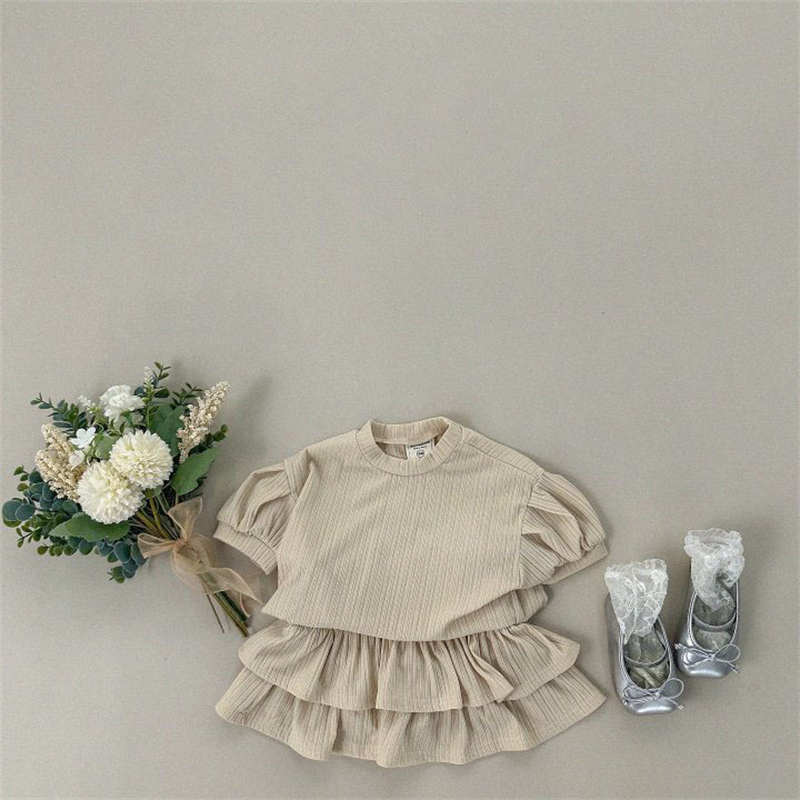 Girls' Bubble Short Sleeve T-shirt Skirt Set