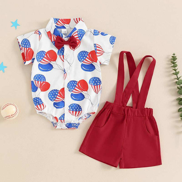 Independence Day Baseball Shirt Short Sleeve Overalls Set