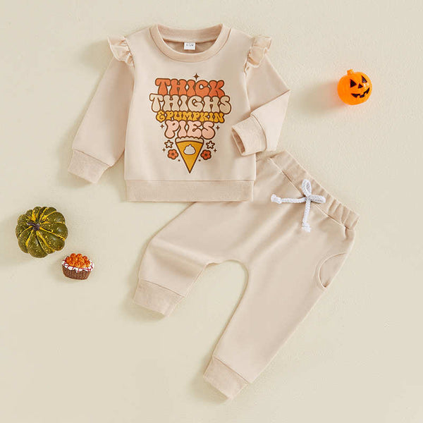 Apricot Letter Print Sweatshirt and Sweatpants Two-piece Set