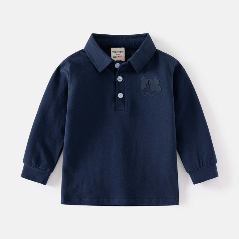 Boys Solid Color Polo Shirt Loose Bottoming Blouse