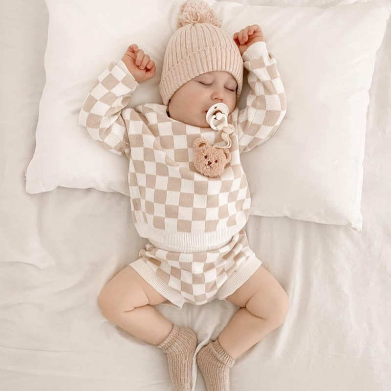 Sweater Plaid Two-piece Baby Set