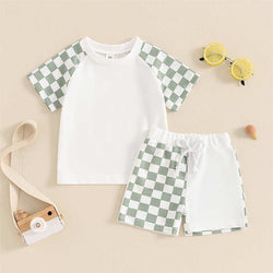 Color Block Checkerboard Boys Sports Suit