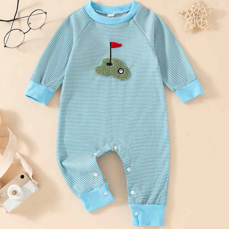 Waffle Stripe Golf Embroidery Baby Bodysuit