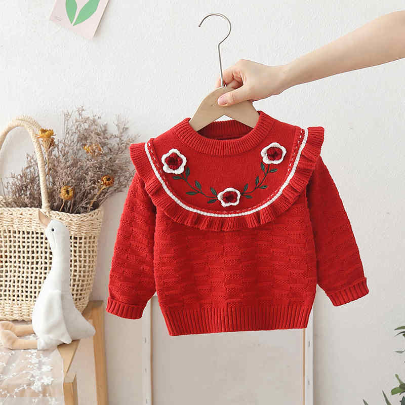 Round Neck Embroidered Children's Knitted Sweater