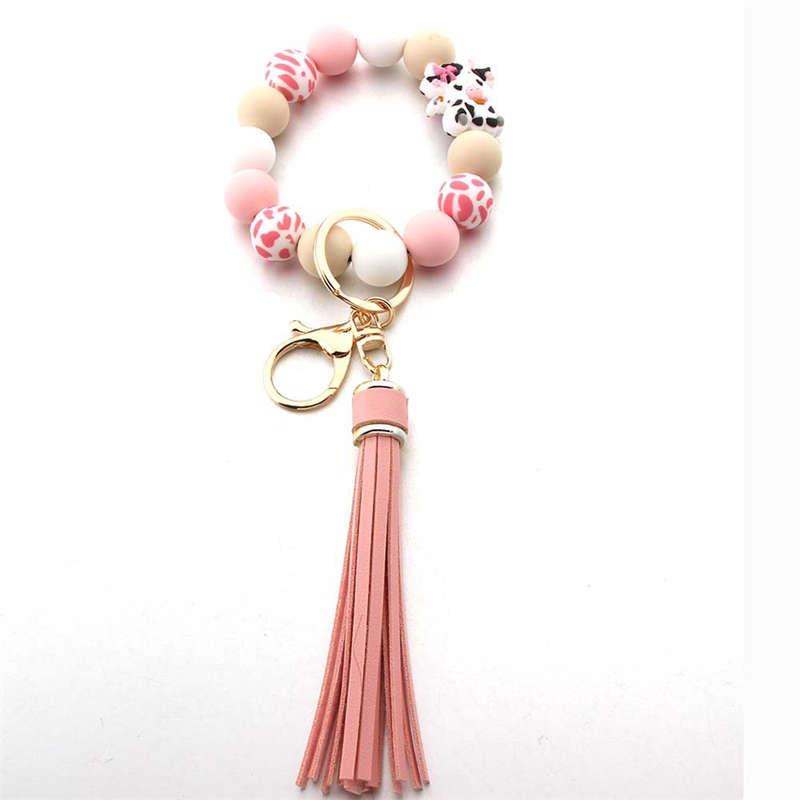 Silicone Bead Rubber Paint Ball Bracelet Tassel Keychain