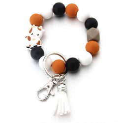 Silicone Bead Animal Charm Tassel Keychain Wristlet