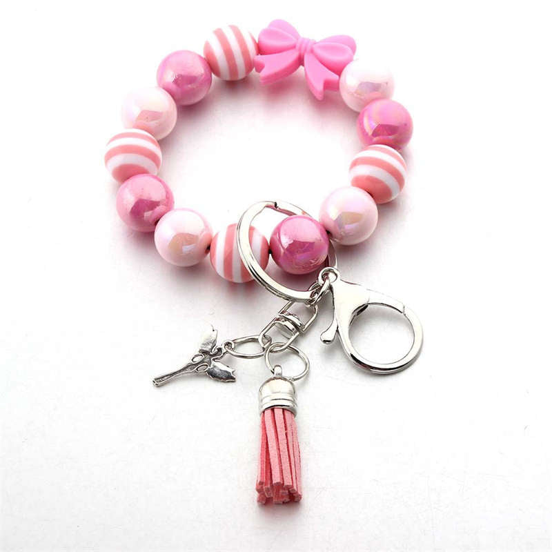 Tassel Keychain Silicone Bead Women Bracelet Wrist Key Ring