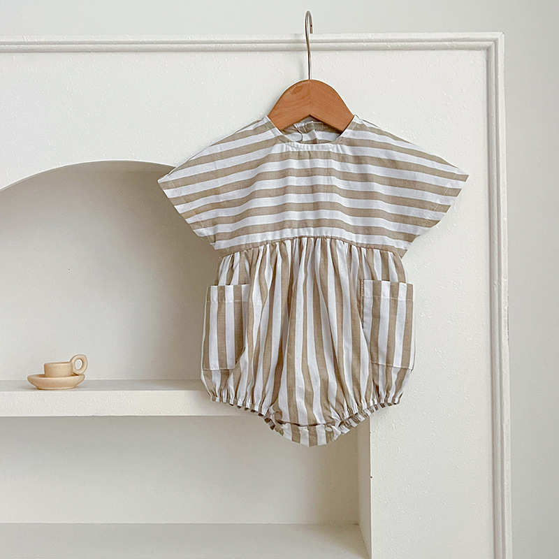 Striped Girls Romper with Pockets