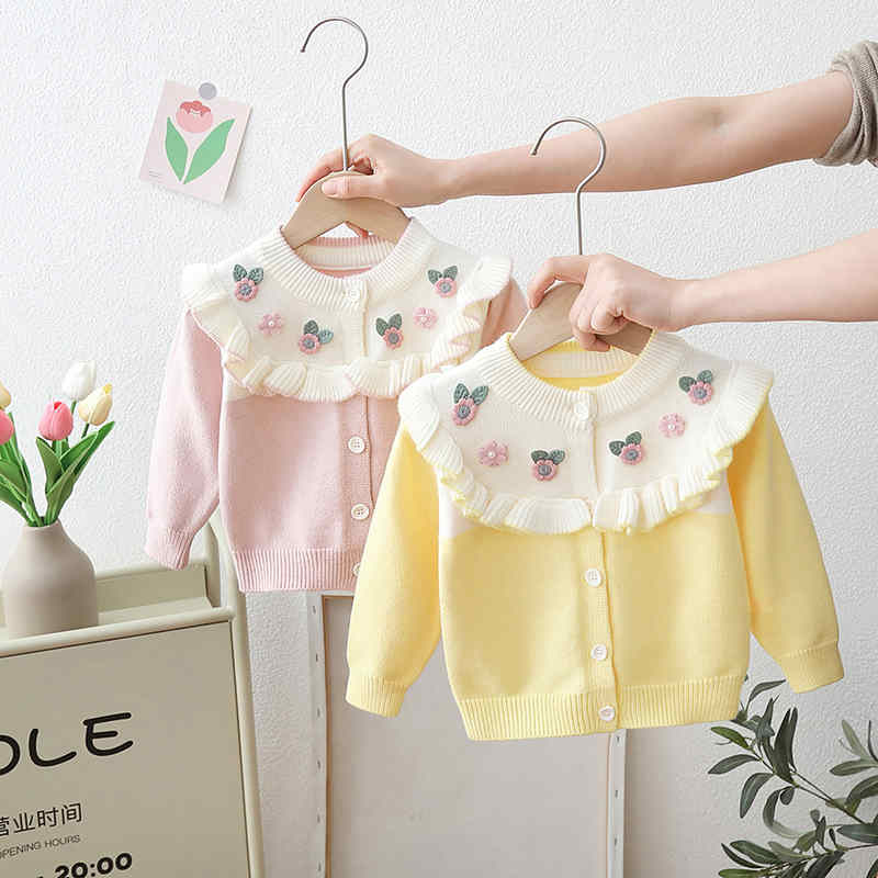 Flower Knitted Girls Cardigan Sweater