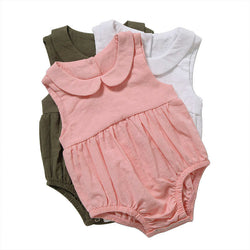 Cotton and Linen Button Baby Rompers