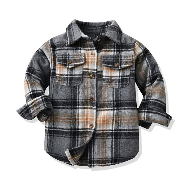 Plaid Brushed Shirt Thickened Grey Long Sleeve Top