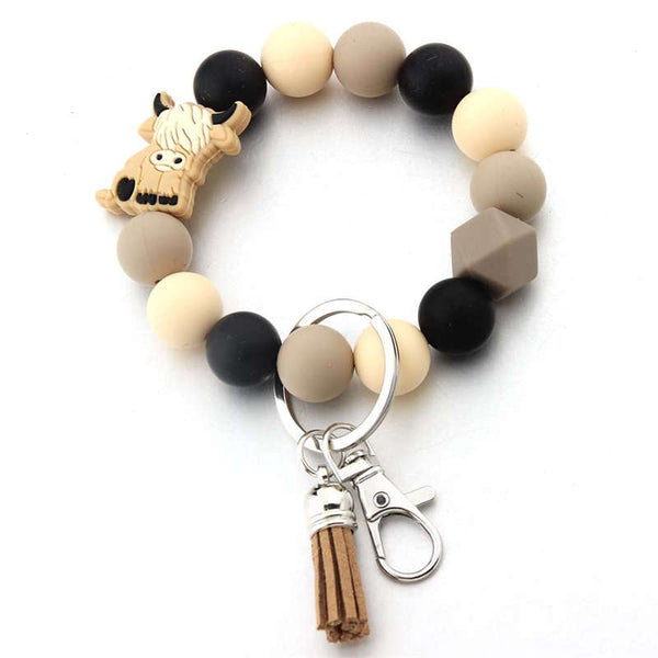 Silicone Bead Animal Charm Tassel Keychain Wristlet