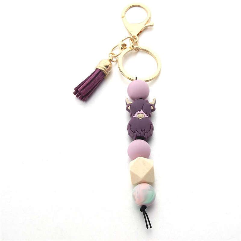 Cow & Bead Charm Keychain for Gifts