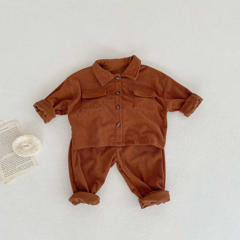 Boys and Girls Lapel Cardigan Jacket + Pants Two-piece Set