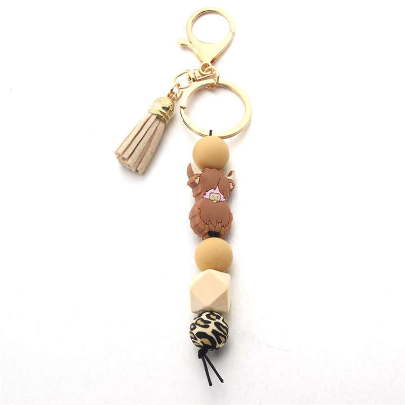 Cow & Bead Charm Keychain for Gifts