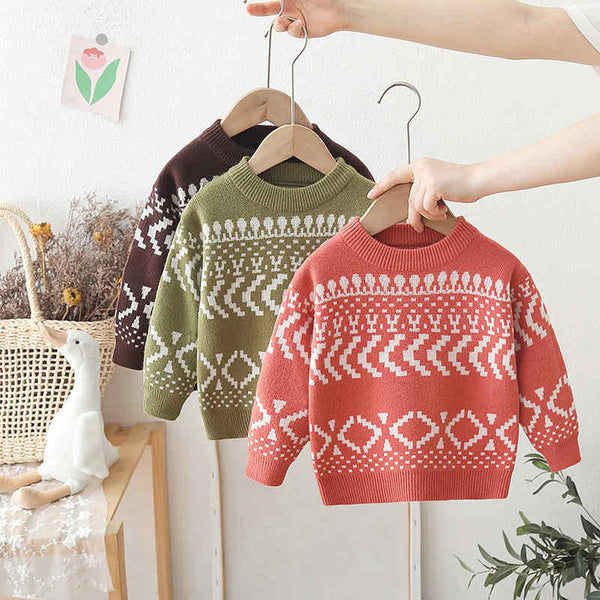 Round Neck Knitted Sweater for Boys and Girls