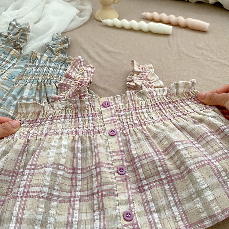 Plaid Lace Suspender Shorts Suit